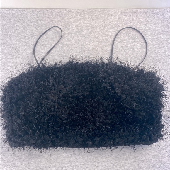 Black Fluffy furry cropped feminine flapper eyelash cropped top size XS - Picture 3 of 8
